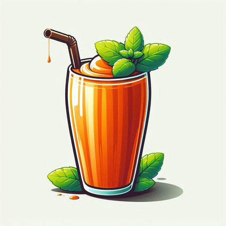 Juice in a glass with a straw and mint leaves. Vector illustration.のイラスト素材