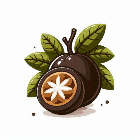 Sapodilla fruit with leaves isolated on white background. Vector illustration.のイラスト素材