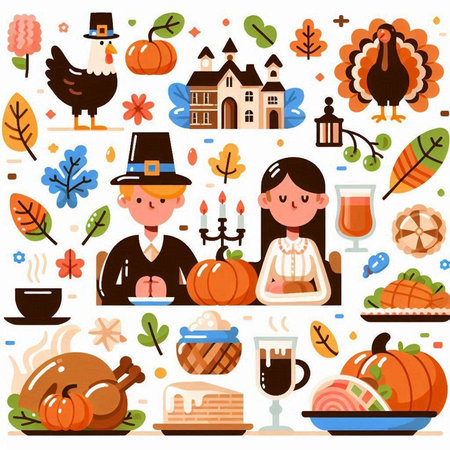 Thanksgiving day icons set. Flat illustration of thanksgiving day icons set for web designのイラスト素材