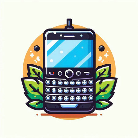 Mobile phone with leaves. Modern flat vector illustration of mobile phone.のイラスト素材