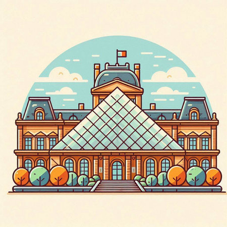 Vector illustration of building in the style of the 20th century.のイラスト素材