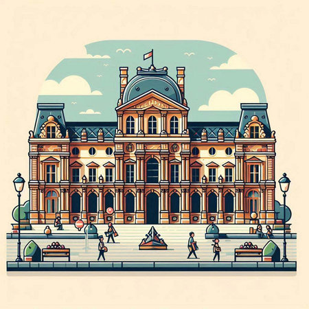 Town hall building on the city street. Vector illustration in retro style.のイラスト素材