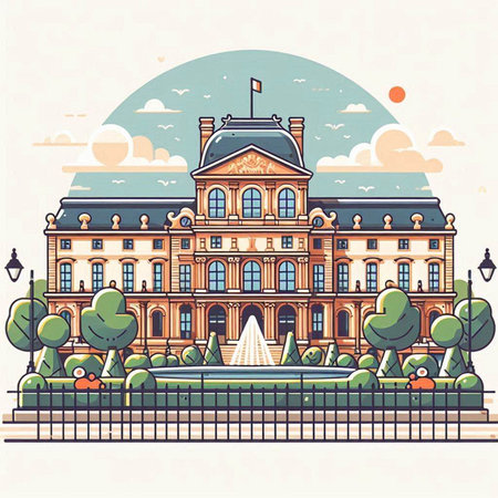 Old building in the city park. Vector illustration in retro style.のイラスト素材