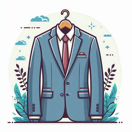 Vector illustration of a business suit with a tie on a hangerのイラスト素材