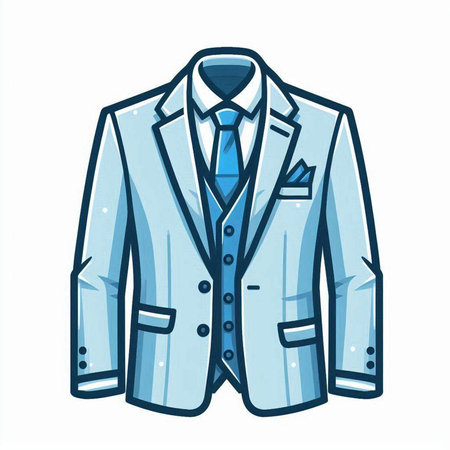 Vector illustration of a blue jacket with a tie on a white backgroundのイラスト素材