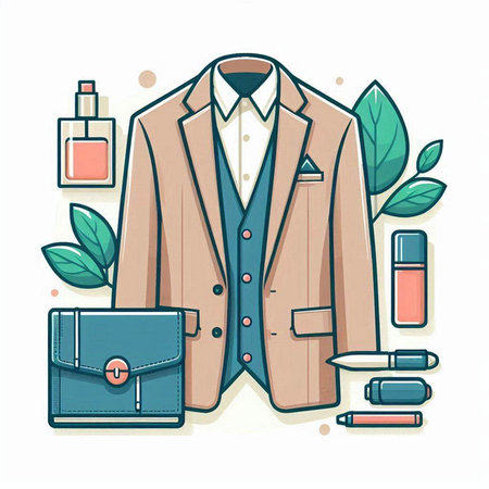 Vector illustration of a man's suit, handbag and cosmetics.のイラスト素材