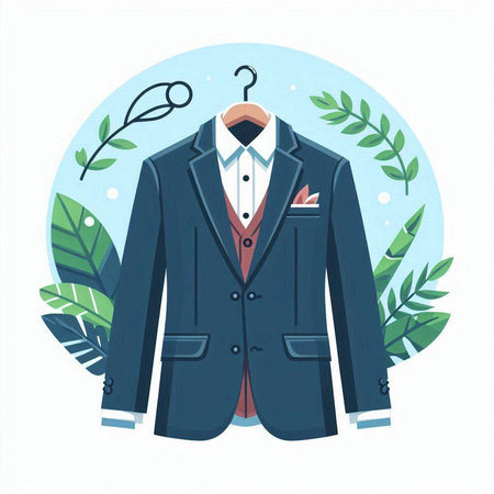 Wedding suit on hanger. Vector illustration in flat styleのイラスト素材