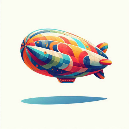 Illustration of an airship with colorful pattern on a white backgroundのイラスト素材