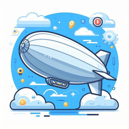 Airship in the sky with clouds. Vector illustration in flat styleのイラスト素材