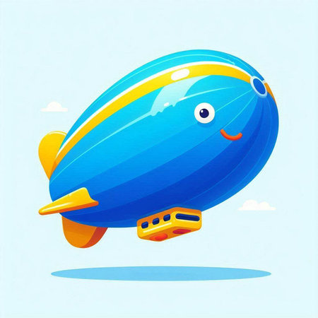 Cartoon airship with smiley face. Vector illustration on blue background.のイラスト素材