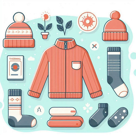 Winter clothes and accessories set. Vector illustration in a flat style.のイラスト素材