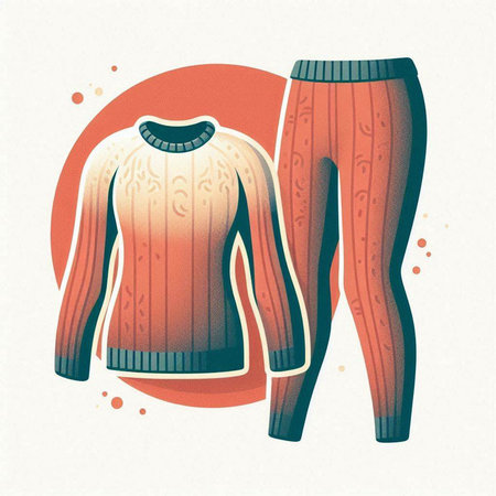 Vector illustration of women's winter clothing. Knitted sweater and pants.のイラスト素材