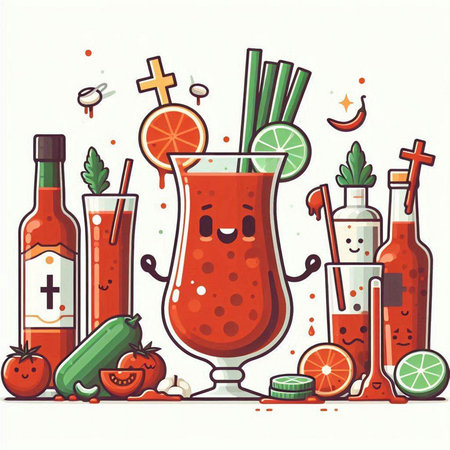 Bloody mary cocktail with vegetables and fruits. Vector illustration.のイラスト素材