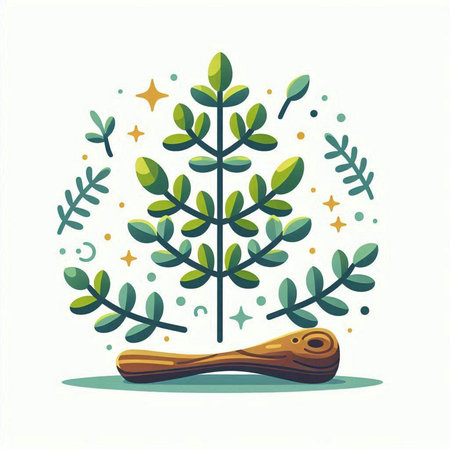 Illustration of a tree with a wooden handle and stars on a white backgroundのイラスト素材