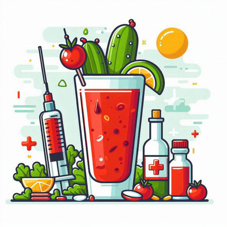 Bloody mary cocktail with vegetables and fruits. Vector illustration.のイラスト素材