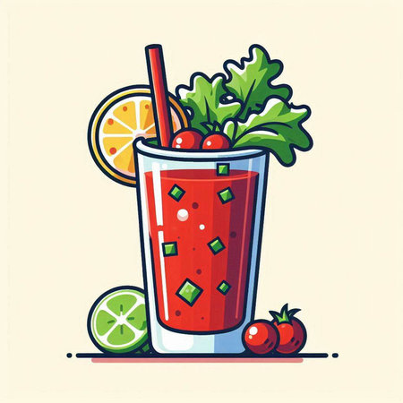 Bloody Mary cocktail with lime and parsley. Vector illustration.のイラスト素材