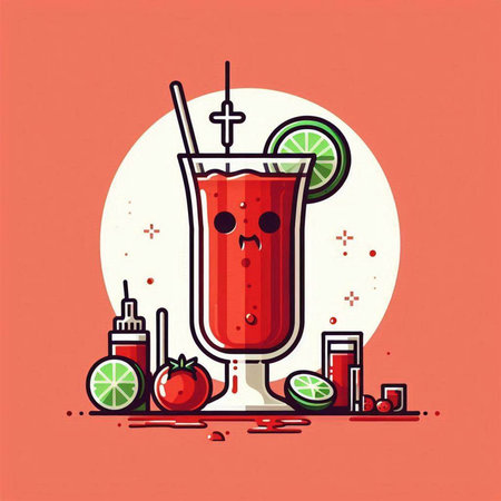 Bloody mary cocktail with lime and tomato. Vector illustration.のイラスト素材