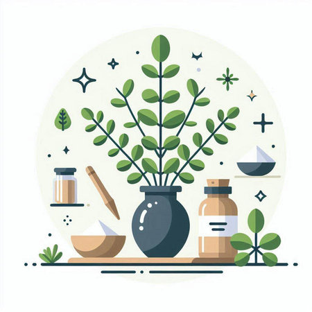 Flat design illustration of homeopathy, alternative medicine. Alternative medicine concept.のイラスト素材