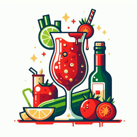 Cocktail vector illustration. Cocktail with fruits and vegetables.のイラスト素材