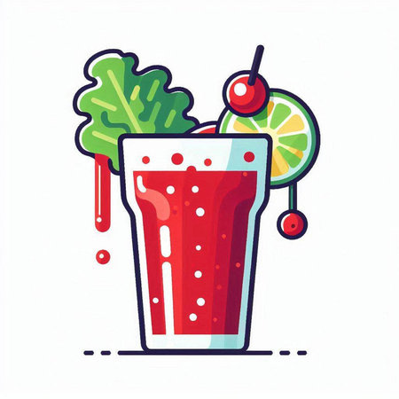 Cocktail in a glass with a straw and a cherry. Vector illustration.のイラスト素材
