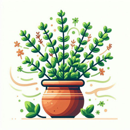 Flowerpot with green leaves. Vector illustration in flat style.のイラスト素材