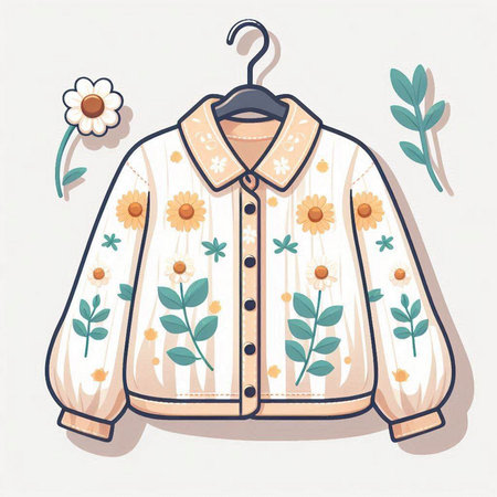 Vector illustration of a coat with flowers on a hanger in vintage styleのイラスト素材