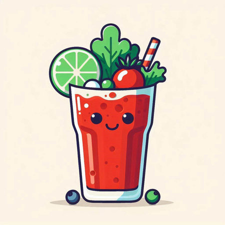 Cocktail with fruits and vegetables in cartoon style. Vector illustration.のイラスト素材