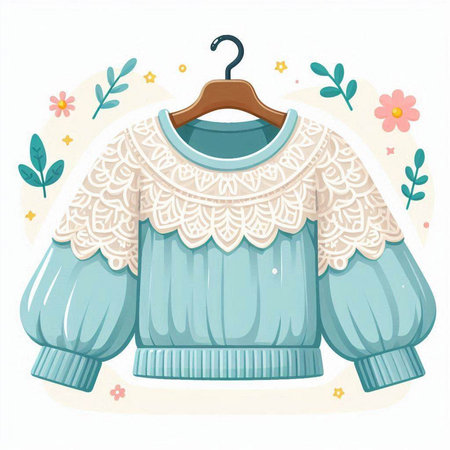 Woolen sweater with lace on a hanger. Vector illustrationのイラスト素材