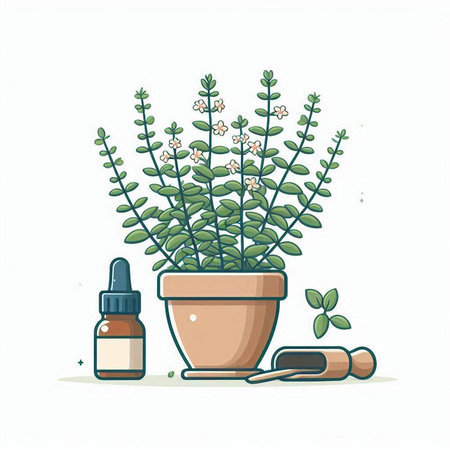 Home plant in a pot with essential oil. Vector illustration on white background.のイラスト素材