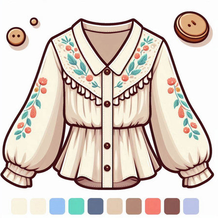 Illustration of a blouse with embroidery on a white backgroundのイラスト素材