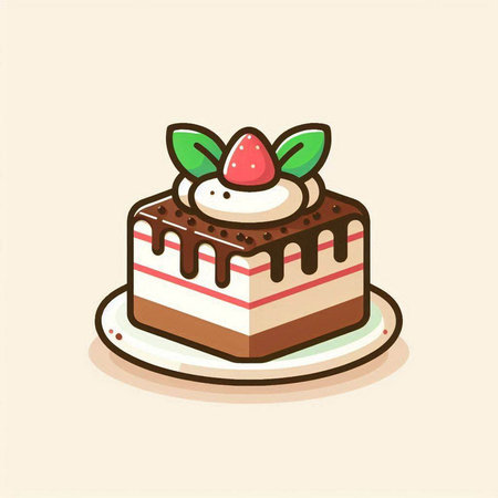 Illustration of chocolate cake with strawberry on top. Vector illustration.のイラスト素材