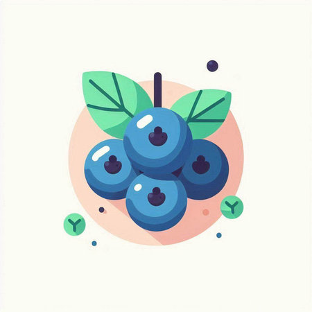 Blueberry flat icon with long shadow. Vector illustration of berries.のイラスト素材