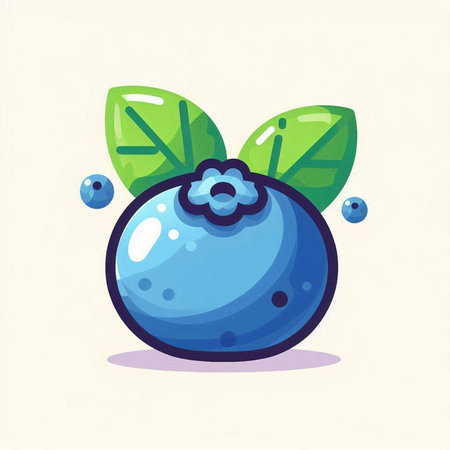 Blueberry with green leaves and berries. Vector illustration in cartoon style.のイラスト素材