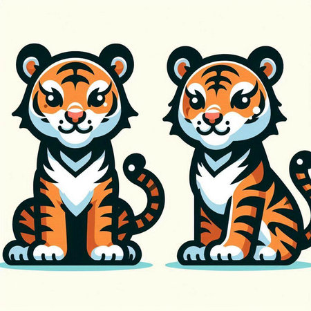 Two tigers in cartoon style, vector illustration, eps 10.のイラスト素材
