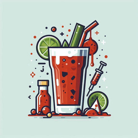Bloody mary cocktail with ingredients. Flat style vector illustration.のイラスト素材