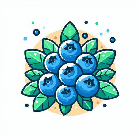 Blueberry vector illustration. Hand drawn blueberry with green leaves.のイラスト素材
