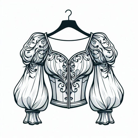 Vintage bridal wedding dress on a hanger. Vector illustration.のイラスト素材