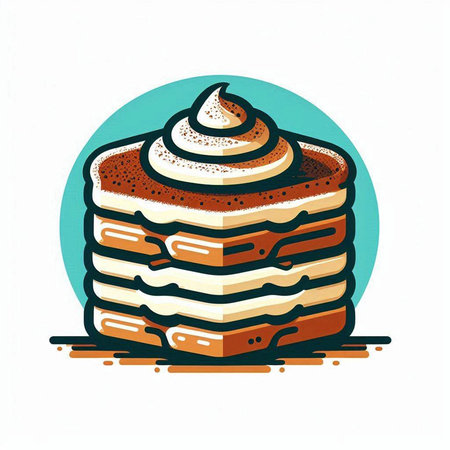 Illustration of a stack of pancakes with whipped cream on a white backgroundのイラスト素材