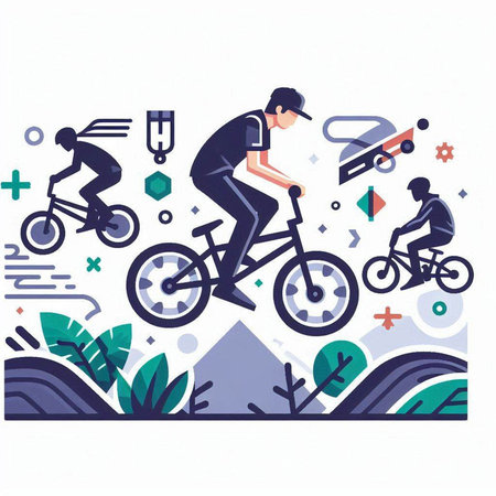 Cyclist riding a bicycle in the park. Vector illustration.のイラスト素材