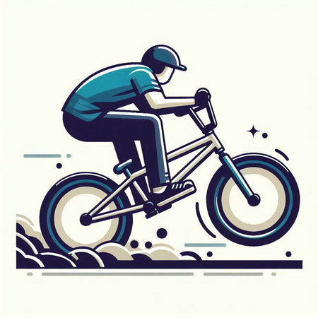 Cyclist riding a mountain bike. Vector illustration in retro style.のイラスト素材