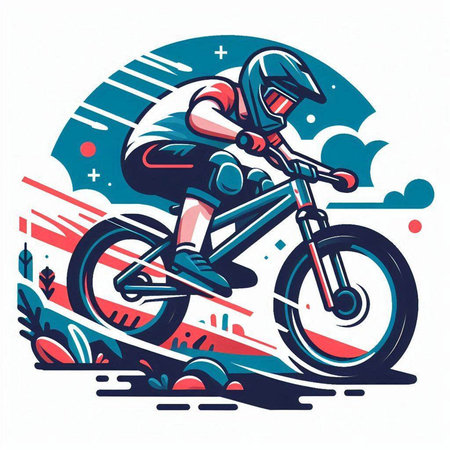 Motocross rider in helmet riding a bicycle. Vector illustration.のイラスト素材