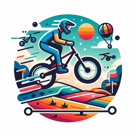Bmx rider, extreme sports. Vector illustration in flat style.のイラスト素材