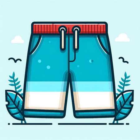 Swimming trunks. Vector illustration in flat linear style on blue background.のイラスト素材
