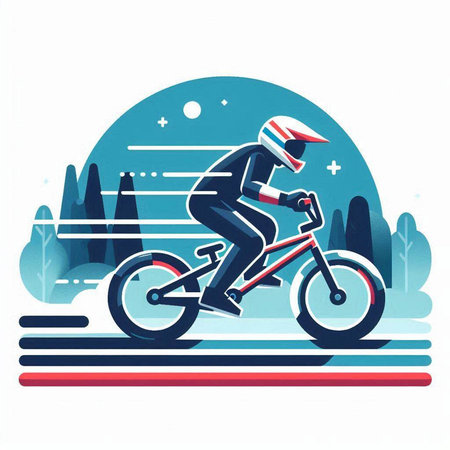 Cyclist riding a bike in the park, vector illustration.のイラスト素材