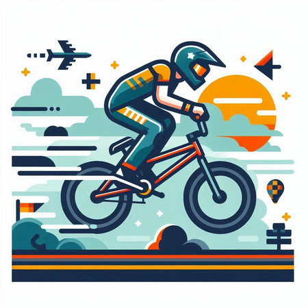 Vector illustration of a cyclist riding a bicycle on the road. Extreme sport.のイラスト素材