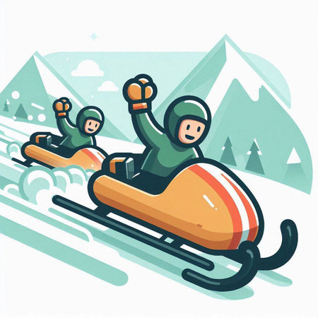 snowmobile race in the mountains, vector illustration, epsのイラスト素材