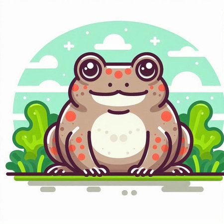 Frog sitting on the grass in the park. Vector illustration.のイラスト素材