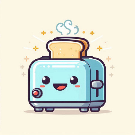 Cute cartoon toaster. Vector illustration isolated on white background.のイラスト素材
