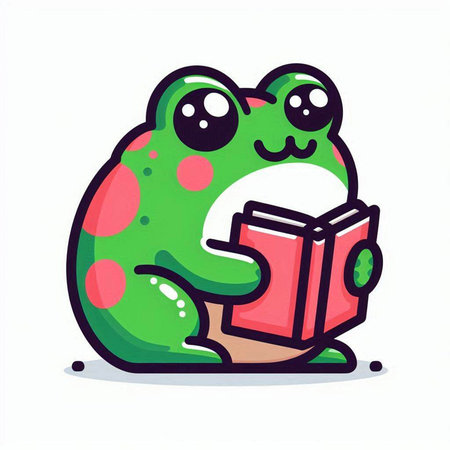 Frog reading a book. Cute cartoon character. Vector illustration.のイラスト素材