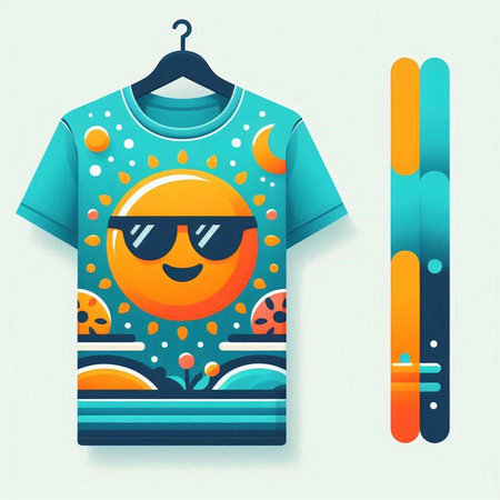 T-shirt design with sun and skis. Vector illustration.のイラスト素材